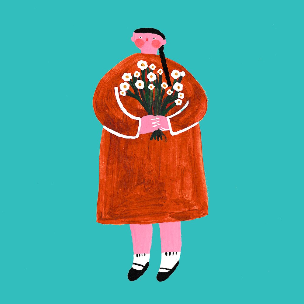 Girl with Flowers original artwork