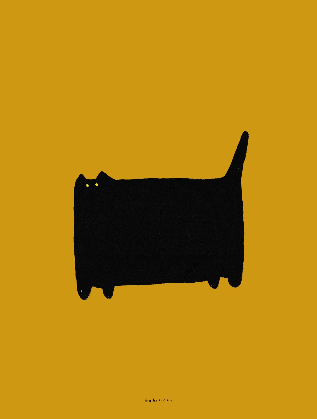 Minimal black cat illustration on a golden background