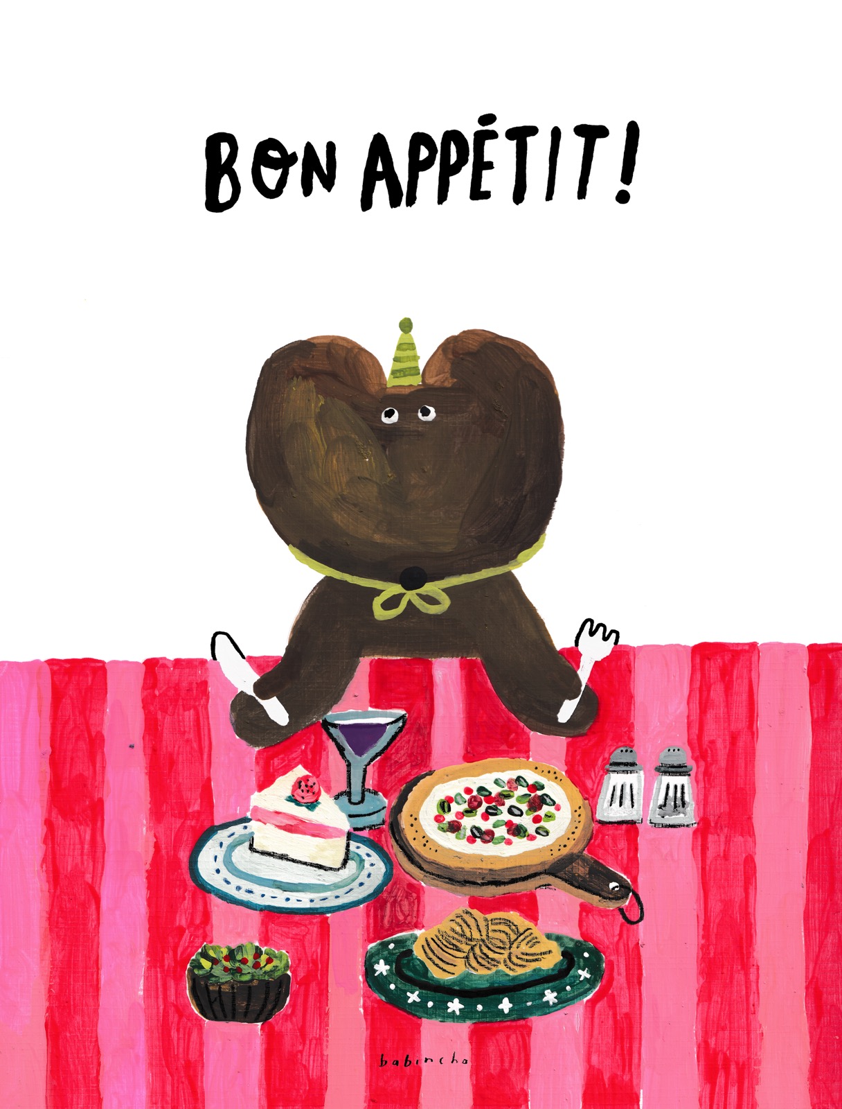 Bon Appetit illustration with a character seated at a table